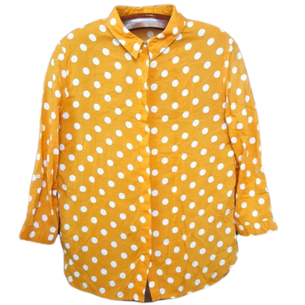 STRADIVARIUS Gold Polk a Dot Blouse